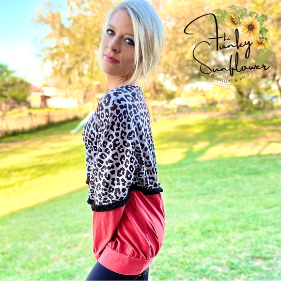 Leopard Fringe Long Sleeve Top - Picture 3 of 5